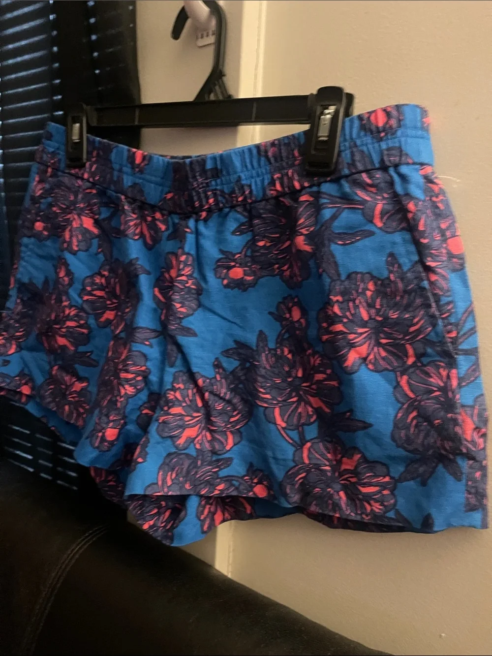 J Crew Women’s Elastic-Waist Linen Blend Shorts in Blue & Pink Size 10 NWOT